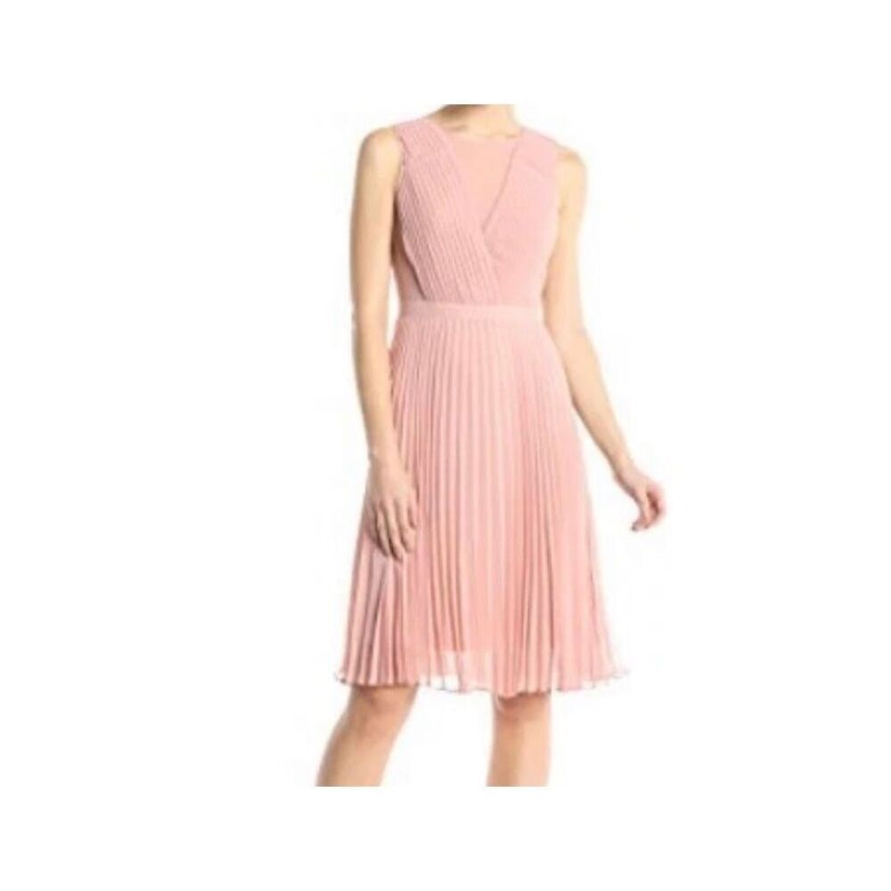 BCBG max Azria shadows, blush pleated front dress 4